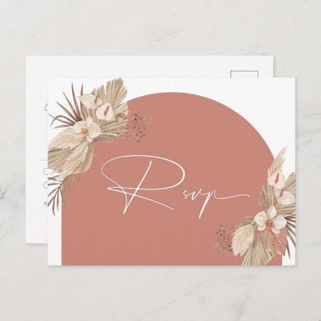 Boho Terracotta Arch Pampas Grass Detail Enclosure Postcard (Front/Back)