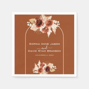Boho Terracotta Arch Pampas Grass Floral Wedding Napkin