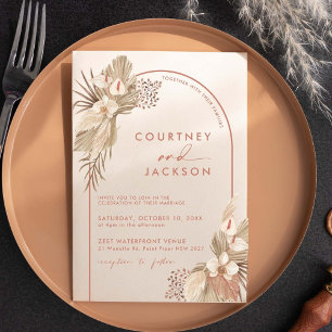 Boho Terracotta Arch Pampas Grass Wedding Invitati Invitation