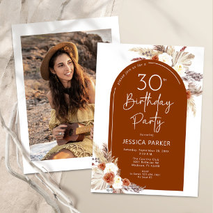 Boho Terracotta Arch Photo 30th Birthday Invitation