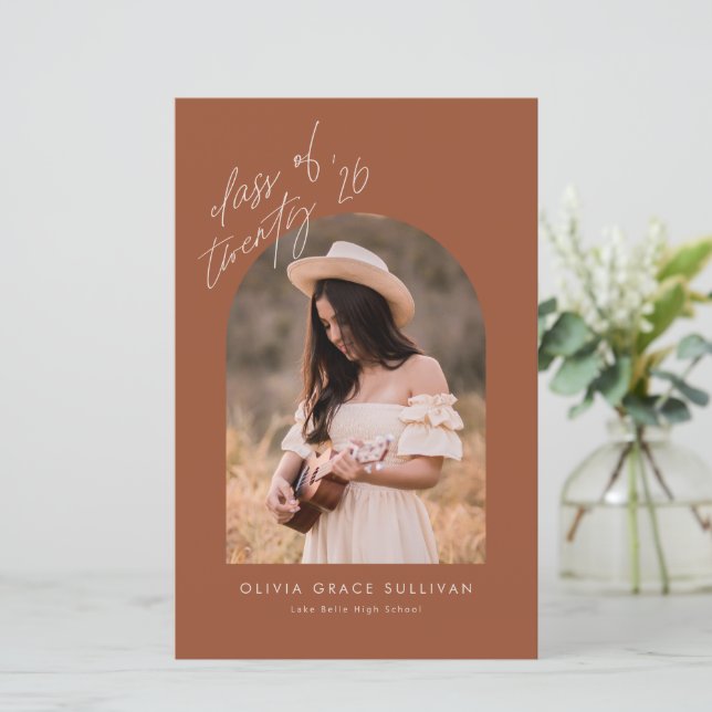 Boho Terracotta Arch Photo Graduation Invitation (Standing Front)
