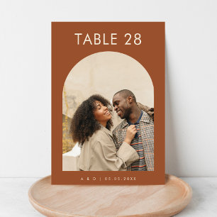 Boho Terracotta Arch Photo Minimalist Wedding      Table Number