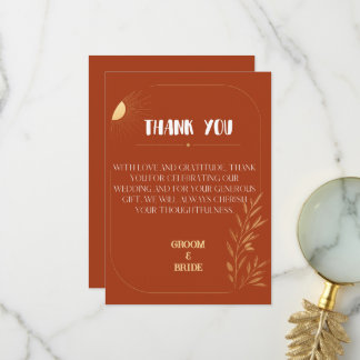 Boho Terracotta Arch Sun Wedding  Thank You Card