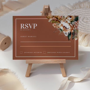 Boho Terracotta Autumn Flowers Wedding RSVP Card