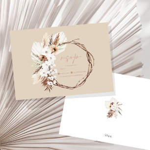 Boho Terracotta Beige Dried Floral Wreath Wedding RSVP Card