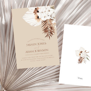 Boho Terracotta Beige Pampas Grass Floral Wedding  Invitation