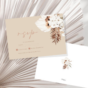 Boho Terracotta Beige Pampas Grass Floral Wedding RSVP Card