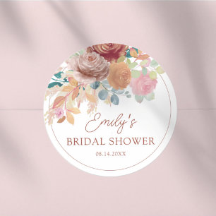 Boho Terracotta & Blush Bridal Shower Classic Round Sticker