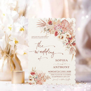 Boho Terracotta & Blush Watercolor Floral Wedding Invitation