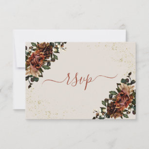 Boho Terracotta Botanical Floral Gold RSVP Card