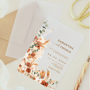 Boho Terracotta Botanical Pampas Elegance Wedding Acrylic Invitations