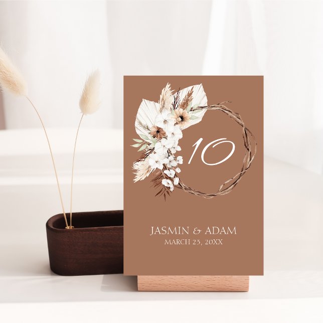 Boho Terracotta Brown Dried Floral Wreath Wedding Table Number (Boho Terracotta Brown Dried Floral Wreath Wedding Table Number)