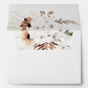 Boho Terracotta Brown Pampas Grass Floral Wedding Envelope