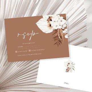 Boho Terracotta Brown Pampas Grass Floral Wedding RSVP Card