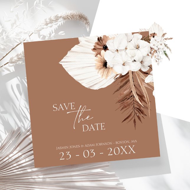 Boho Terracotta Brown Pampas Grass Floral Wedding Save The Date (Boho Terracotta Brown Pampas Grass Floral Wedding Save The Date)