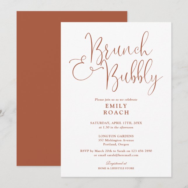 Boho Terracotta Brunch And Bubbly Bridal Shower Invitation (Front/Back)