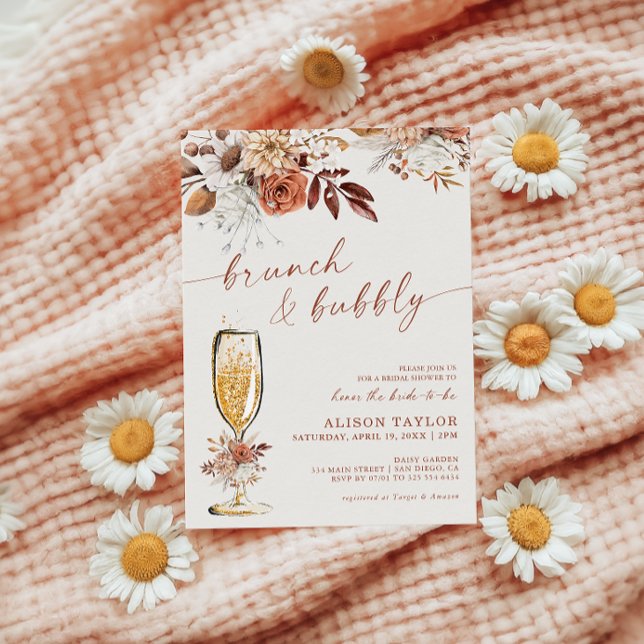 Boho Terracotta Brunch Bubbly Bridal Shower Invitation (Creator Uploaded)