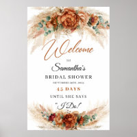 Boho terracotta burgundy floral pampas Count down