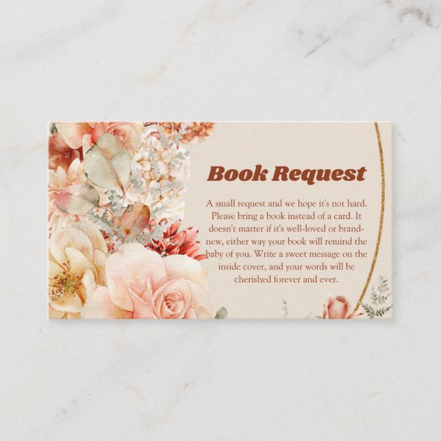 Boho terracotta burgundy floral rust book request enclosure card (Front)