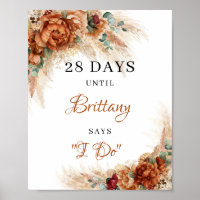 Boho terracotta burgundy greenery rust count down