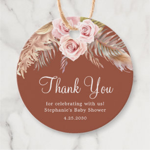 Boho Terracotta Burnt Orange Baby Shower Thank You Favour Tags