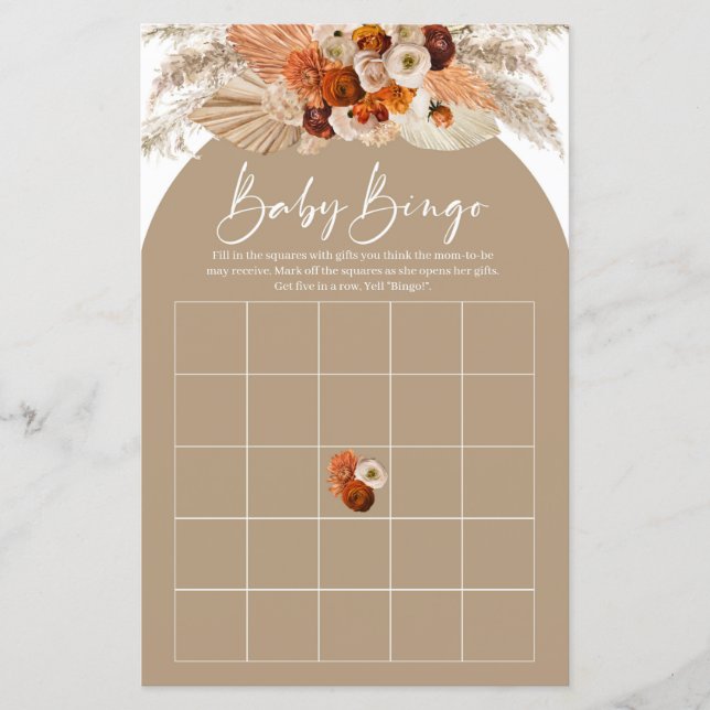 Boho terracotta burnt orange Copper Bingo Game (Front)