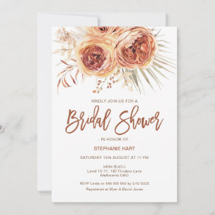 Boho Terracotta Burnt Orange Floral Bridal Shower Invitation
