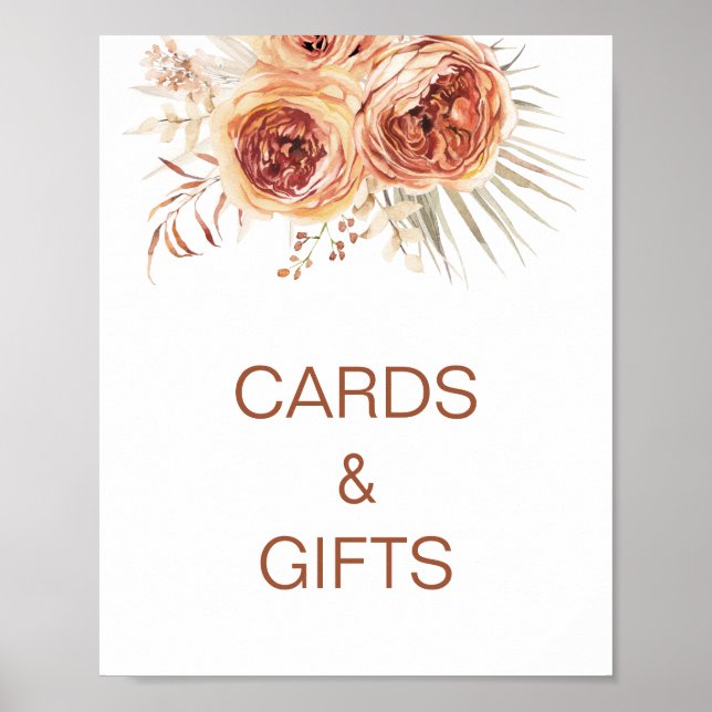 Boho Terracotta Burnt Orange Floral Bridal Shower  Poster (Front)