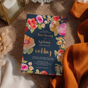 Boho Terracotta Burnt Orange Floral Wedding Invitation