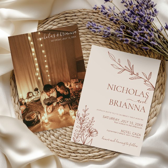 Boho Terracotta Burnt Orange Minimal Photo Wedding Invitation (Creator Uploaded)