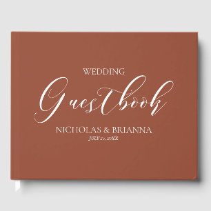 Boho Terracotta Burnt Orange Monogram Wedding Guest Book