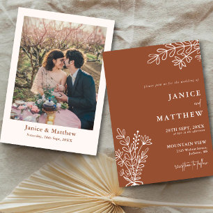 Boho Terracotta Burnt Orange Rustic Photo Wedding Invitation