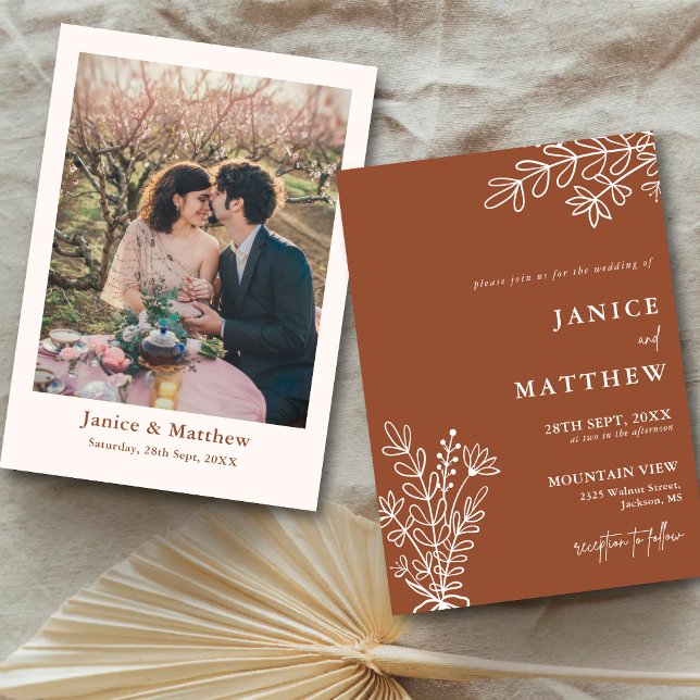 Boho Terracotta Burnt Orange Rustic Photo Wedding Invitation (Creator Uploaded)