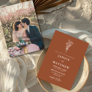 Boho Terracotta Burnt Orange Rustic Photo Wedding Invitation