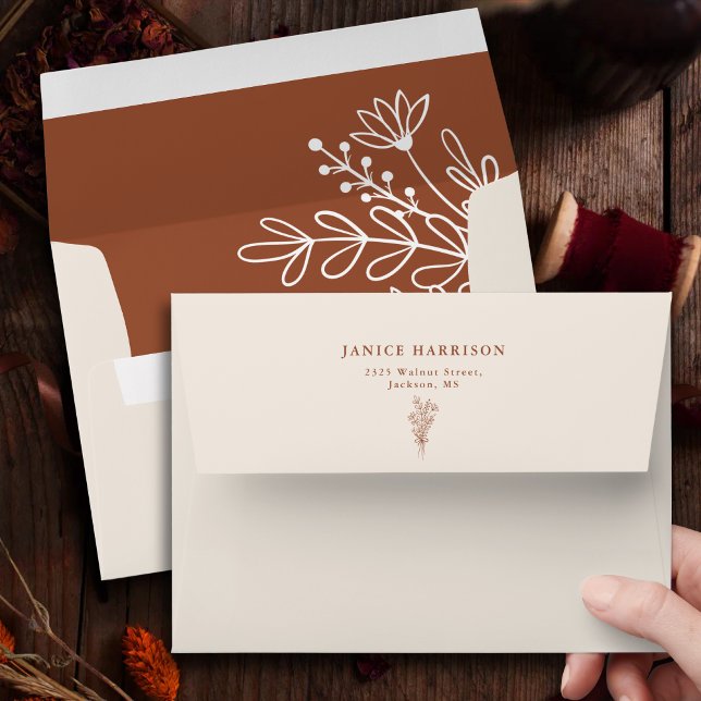 Boho Terracotta Burnt Orange Rustic Wedding Envelope (Boho terracotta envelope adds warm rustic charm while beautifully presenting your invites.)