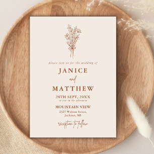 Boho Terracotta Burnt Orange Rustic Wedding Invitation