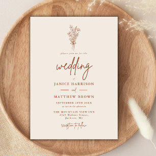 Boho Terracotta Burnt Orange Rustic Wedding Invitation