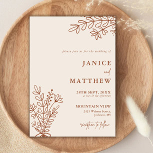Boho Terracotta Burnt Orange Rustic Wedding Invitation