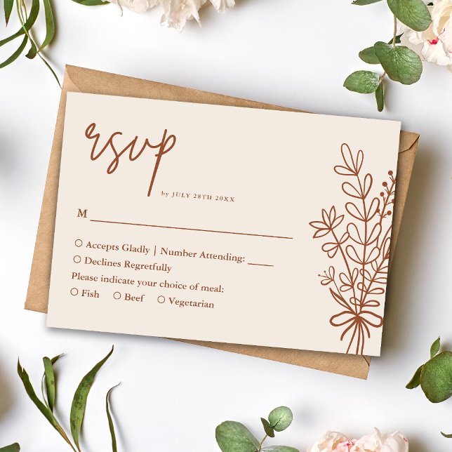Boho Terracotta Burnt Orange Rustic Wedding RSVP Card (Creator Uploaded)