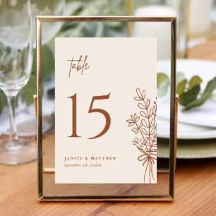 Boho Terracotta Burnt Orange Rustic Wedding Table Number