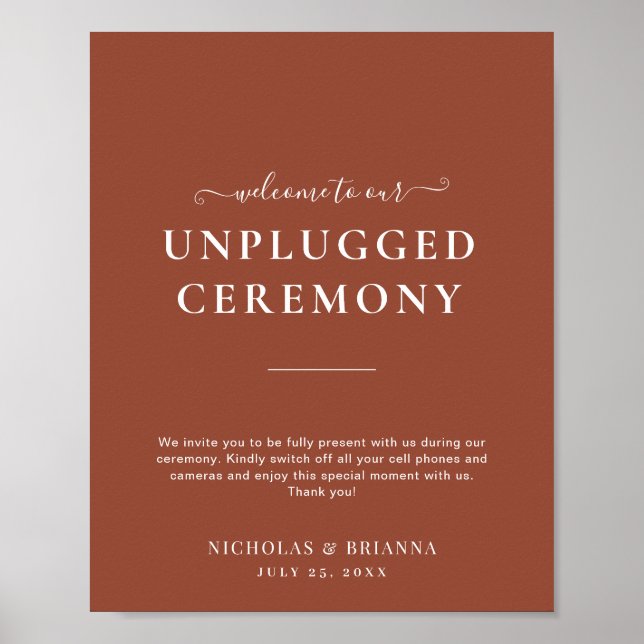 Boho Terracotta Burnt Orange Unplugged Wedding Poster (Front)