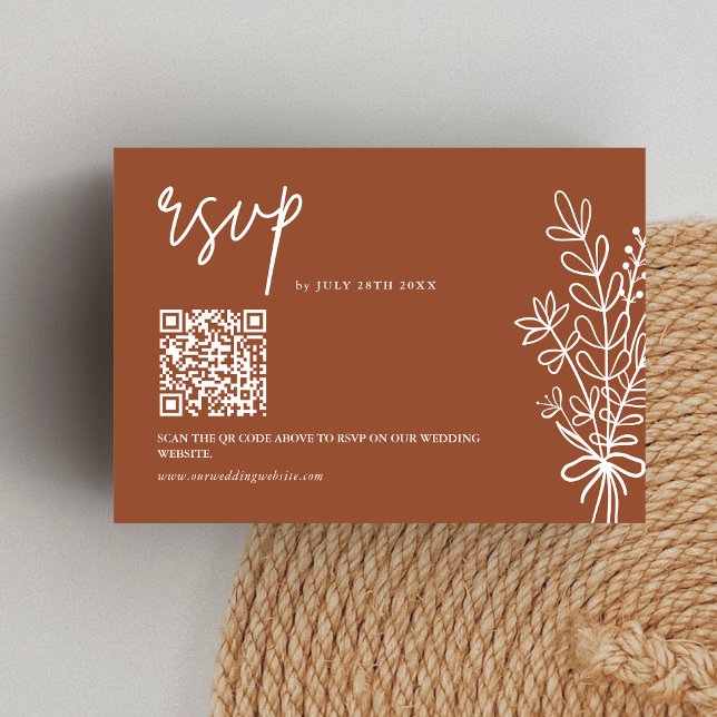 Boho Terracotta Burnt Orange Wedding QR Code RSVP Card (Creator Uploaded)