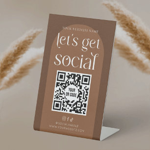 Boho Terracotta Business Social Media QR Code Pedestal Sign