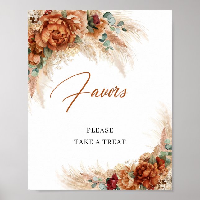 Boho terracotta copper pampas burgundy Favours Poster (Front)