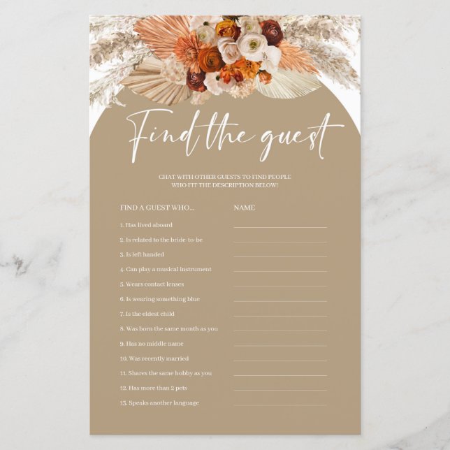 Boho terracotta copper pampas find the guest game (Front)