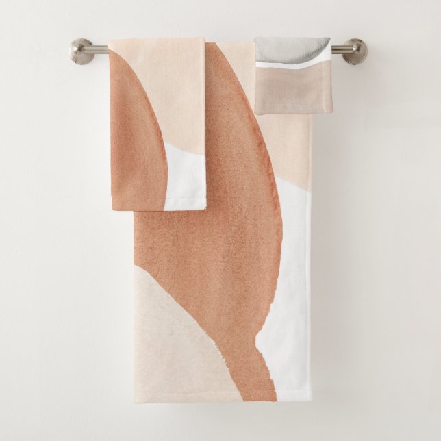 Boho Terracotta Cream Abstract Bath Towel Set (Insitu)