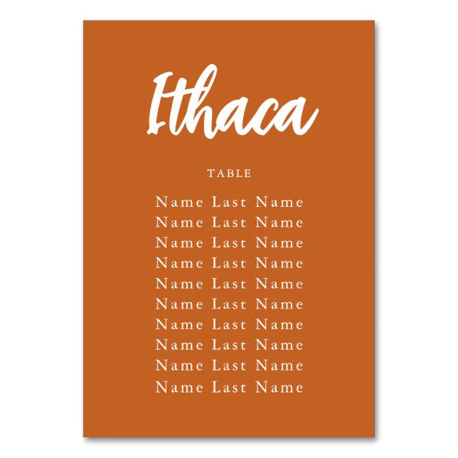 Boho Terracotta Custom Table Name Seating Chart Number (Front)