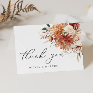 Boho Terracotta Dahlia Floral Elegant Wedding Thank You Card