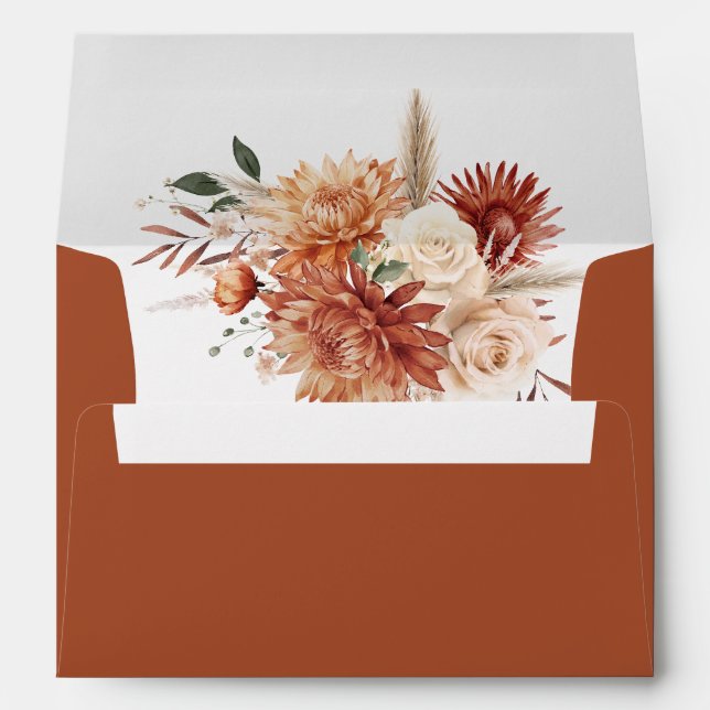 Boho Terracotta Dahlia Rose Floral Elegant Wedding Envelope (Back (Bottom))