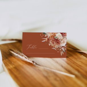 Boho Terracotta Dahlia Rose Wedding Place Card